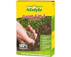 AZstyle Gazon 4-in-1 Totaalpakket - met Kalk, Mest, Graszaad & Grond in een Doos - Geeft Kale Plekken in Gras Egaal Herstel - 1 KG - voor 16 - 32 Kale Plekken