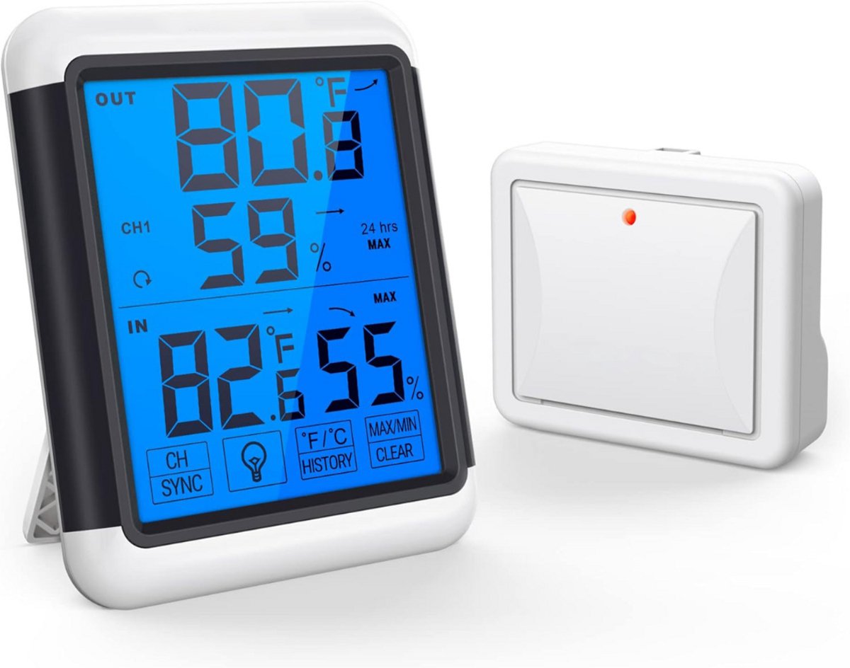 ApexArte® Weerstation Binnen en Buiten - Weerstation Draadloos Binnen Buiten - Weerstation met Buitensensor - Wit en Zwart