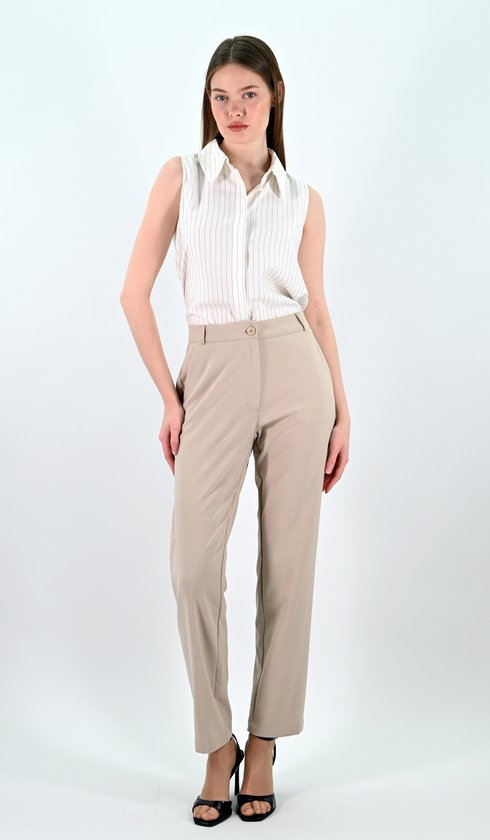YesMooi - Straight-Leg Broek - Beige - L (40) - Dames Broek