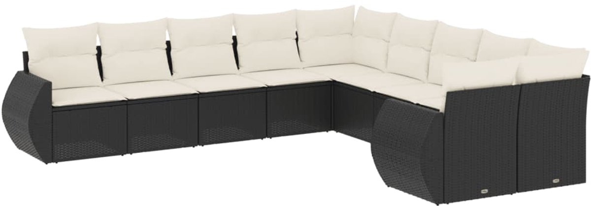 vidaXL 10-delige - Loungeset - met - kussens - poly - rattan - zwart