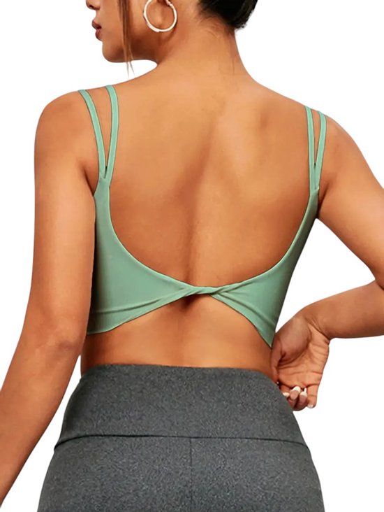 Foto: Effortless crop top sport bra twist back verwijderbare vulling slim fit tanktop stijlvol sexy meerdere kleuren mouwloos backless met verwijderbare vulling gedraaide knoop sportief casual mintgroen groen maat m