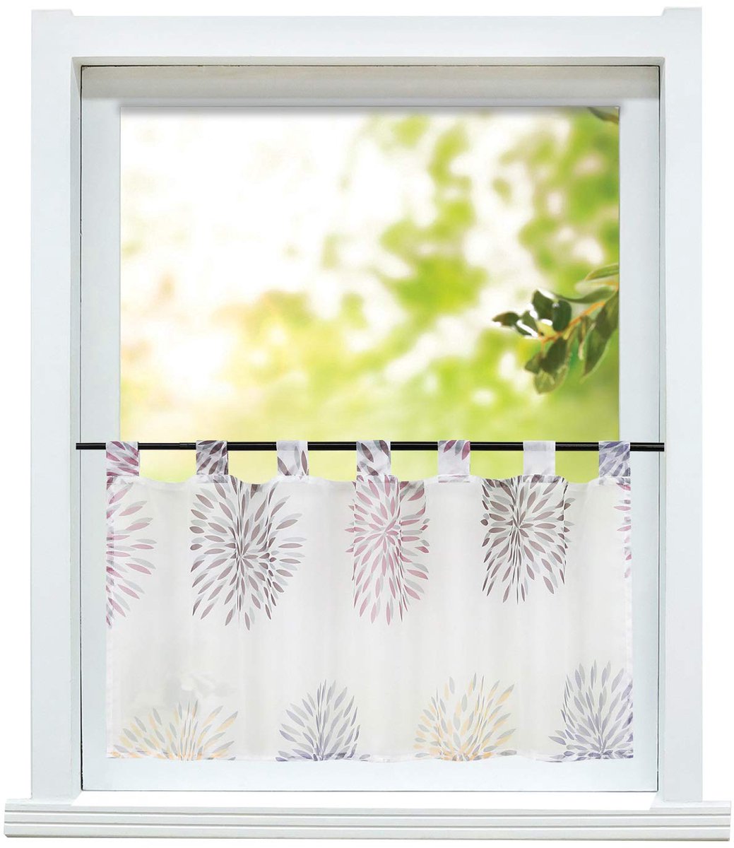 My Ninki ® Moderne Vitrage Bistro Gordijnen voor Keuken met Cirkelpatroon en Lussen in Violet 45x120cm