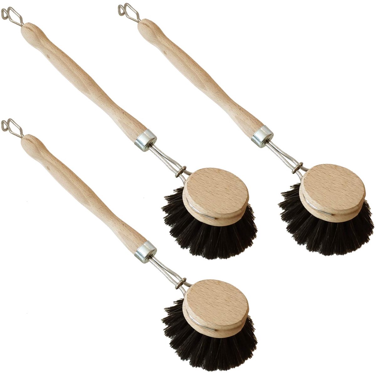 My Ninki ® Drie-Delige Set Houten Afwasborstels met Natuurlijke Borstelharen voor Keukenreiniging