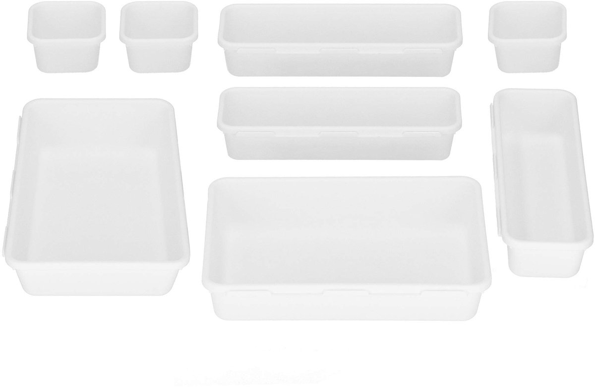 My Ninki ® Multiset organizer, lade-inzetstuk, opbergdozen, lade-organizer, wasbaar, opbergdoos, make-up organizer, van kunststof, multifunctionele organizer, universeel (wit)