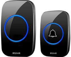 Besjaar Deurbel - Deurbel Draadloos - Draadloze Deurbel - Ontvanger Op Batterijen - Beldrukker - Inclusief Batterijen - IP44 Waterdicht - Zwart