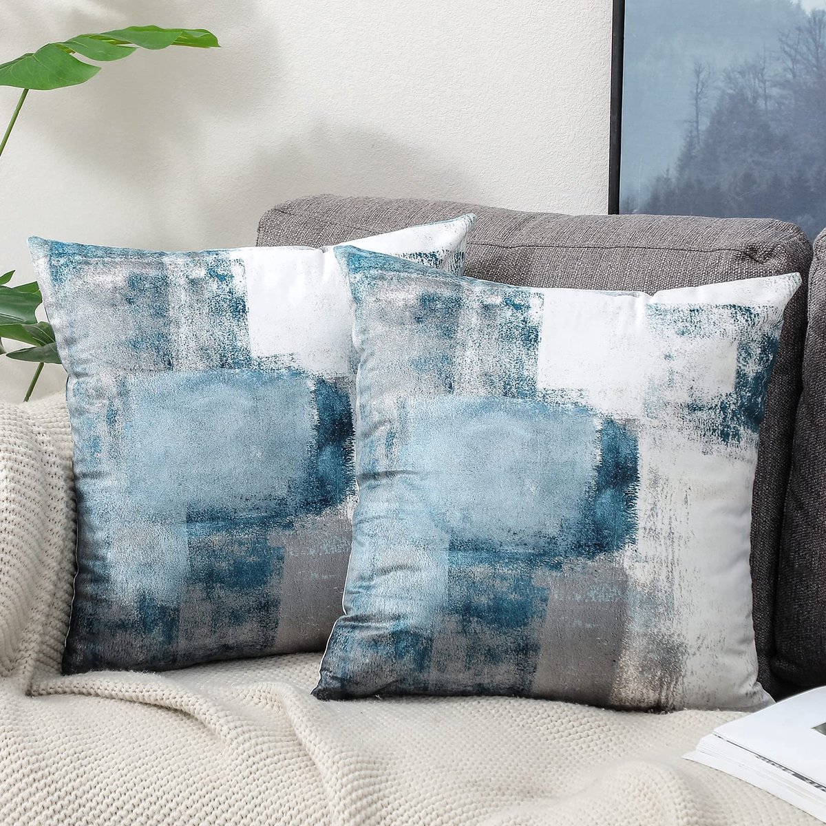 My Ninki ® Esthetische Fluwelen Kussenslopen Set van 2 voor Binnen- en Buitengebruik, 50 x 50 cm, Blauw