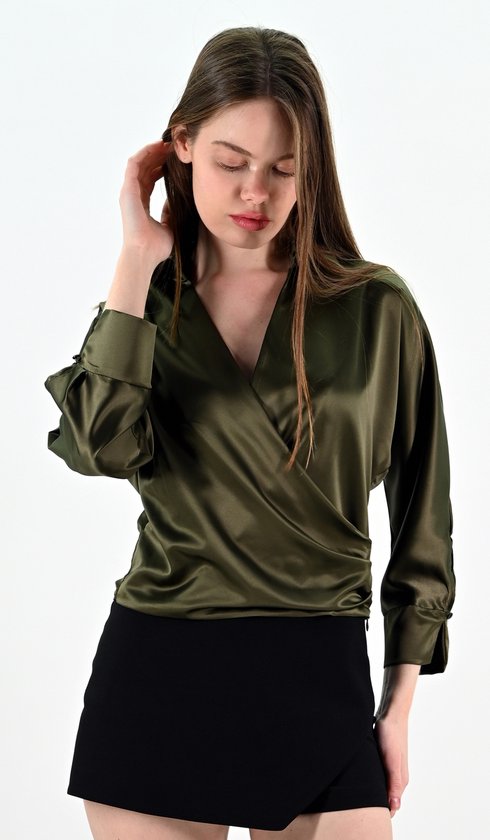 YesMooi - Kaki Satijnen Crop Top - M (38)