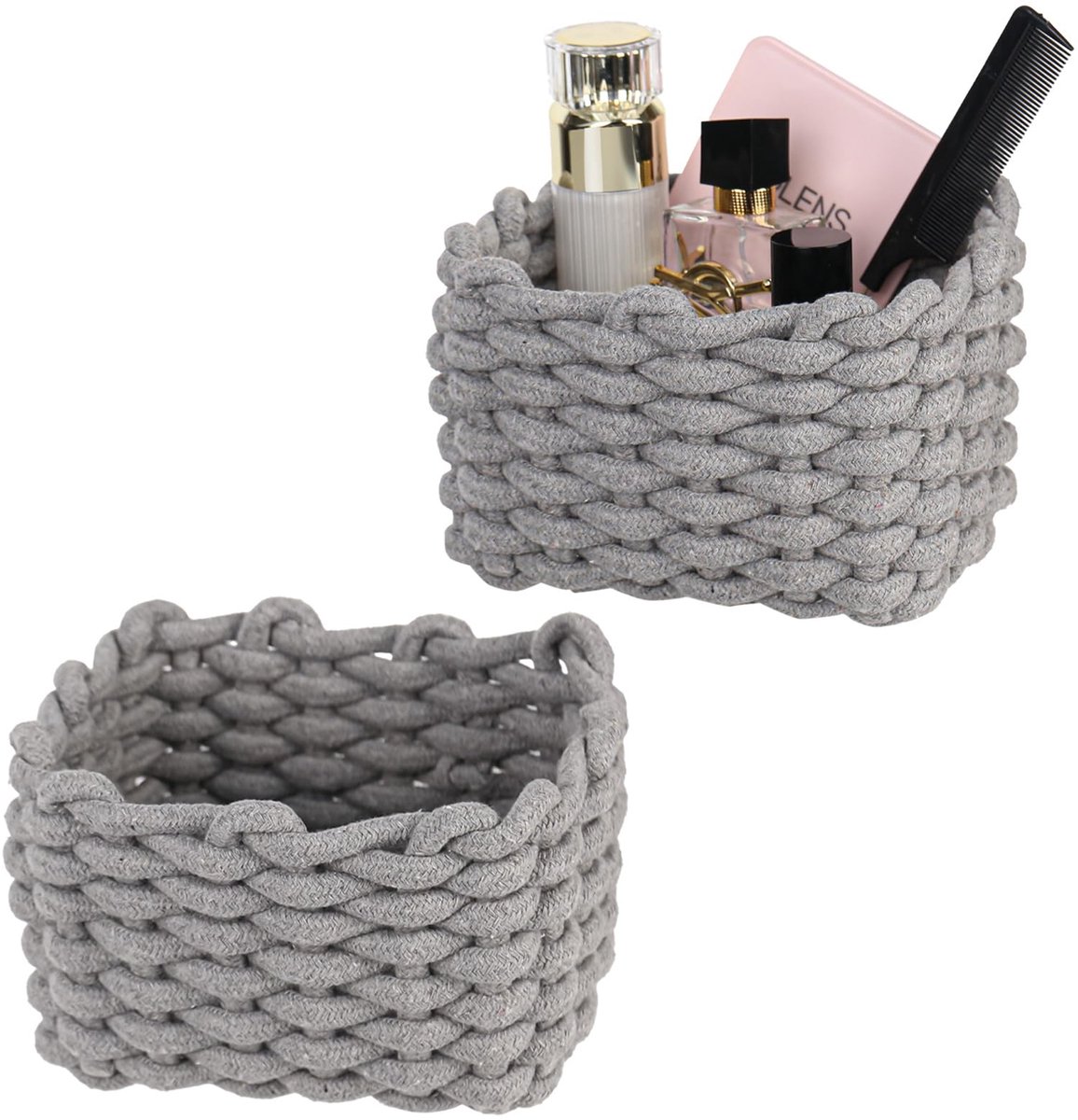 My Ninki ® Stijlvolle en Functionele Gevlochten Opbergmandenset voor Baby-, Slaap-, en Woonkamer, 2-delig in Grijs