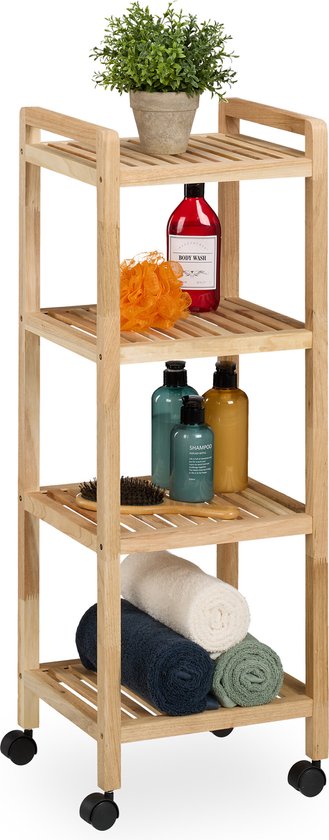 Relaxdays Badkamerrek - 79x36x36 cm - 3 Etages - Walnotenhout - Staand
