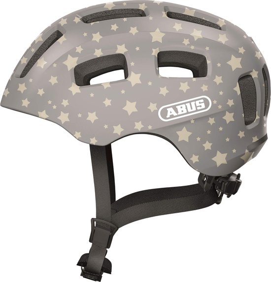 ABUS fietshelm Youn-I 2.0 - met licht voor kinderen, tieners en jongvolwassenen - voor meisjes en jongens - grijs met sterrenpatroon, maat M