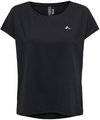 Zwarte T-shirt met korte mouwen, ronde hals en klein wit logo op de borst.