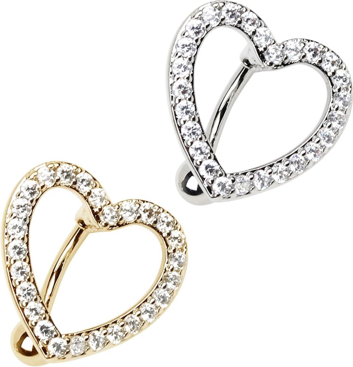 2 stuks hartvormige navelringen - navelpiercingset voor buikstaaf en navelstaaf - zwevende naveldiamanten sieraden (zilver goud) - Roestvrij staal .