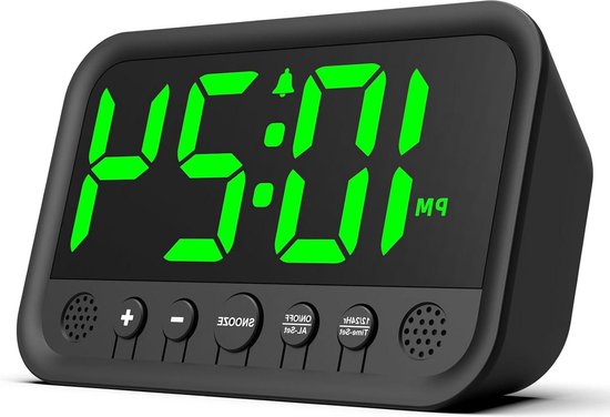 Jisile Digitale wekker, digitale wekker met grote cijfers, led-display, instelbare helderheid en volume, snooze, 12/24 uur, digitale klok, netvoeding