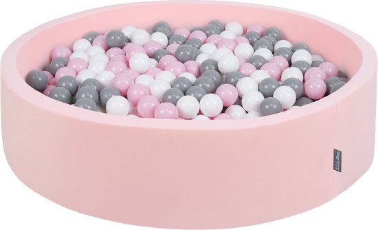 Piscine à balles ronde KiddyMoon 120x30cm/200 balles ∅ 7cm piscines à balles balles colorées pour bébés piscine de jeu tout-petits, fabriquée dans l'UE, rose:blanc-gris-poudre-rose