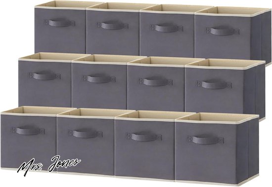 Lifewit 12-pack inklapbare kubus opbergdozen, decoratieve opbergmanden, middelgrote opbergkratten, open opbergkubussen met handgrepen, 33 X 33 X 33 cm ,Zwart