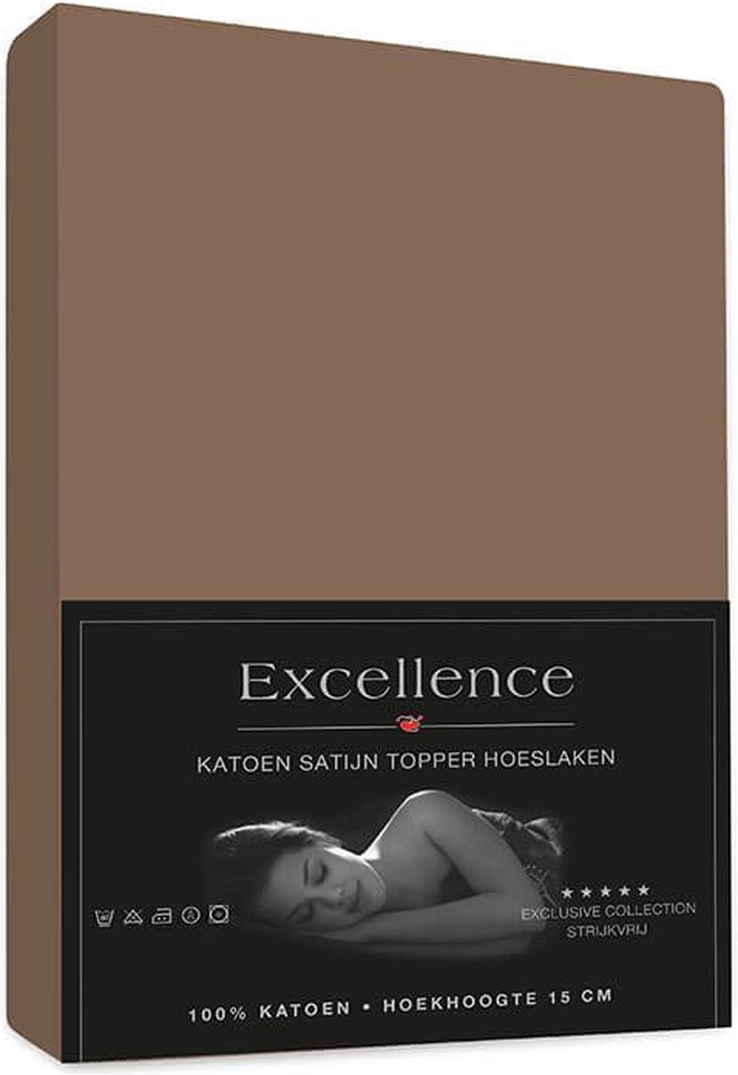 Excellence Katoen Satijn Topper Hoeslaken 160x210cm + 15cm - Taupe