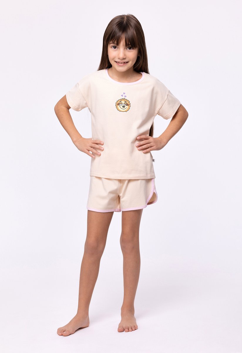 Woody Meisjes-Dames Pyjama geel-roze streep - maat 092/2J