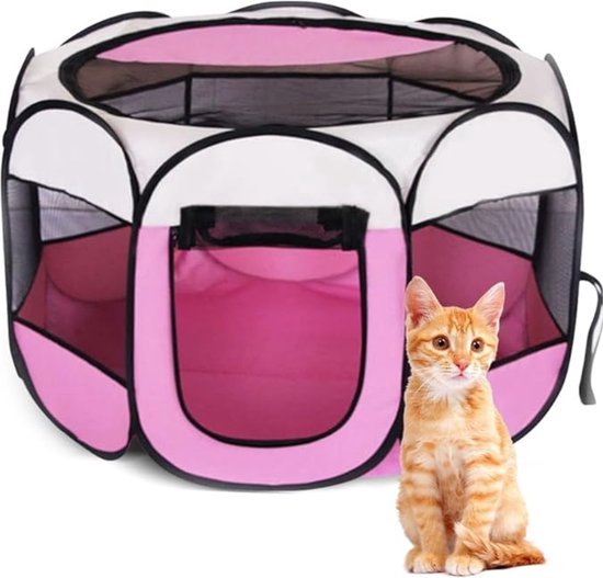 Puppyuitloop, opvouwbare hondenbox voor thuis, puppybox, draagbaar huisdier, hondenhek, waterdichte Oxford-doek, box hond, kattenkooi, hondenkooi voor katten, honden, konijnen (bruin, S, 8