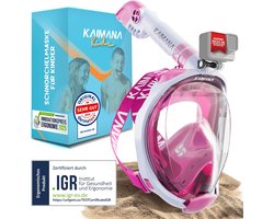 foto van KAIMANA® Snorkelmasker voor Kinderen inclusief draagtas - Gecertificeerd & CO2-veilig Snorkel Set - Duikmasker voor Kids - Volgelaatsmasker Duikbril met Snorkel