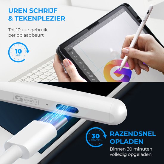 Smath Luxe 2 in 1 Stylus Pen - iPad & Android - Palm Rejection - Wit van Merkloos — afbeelding 4