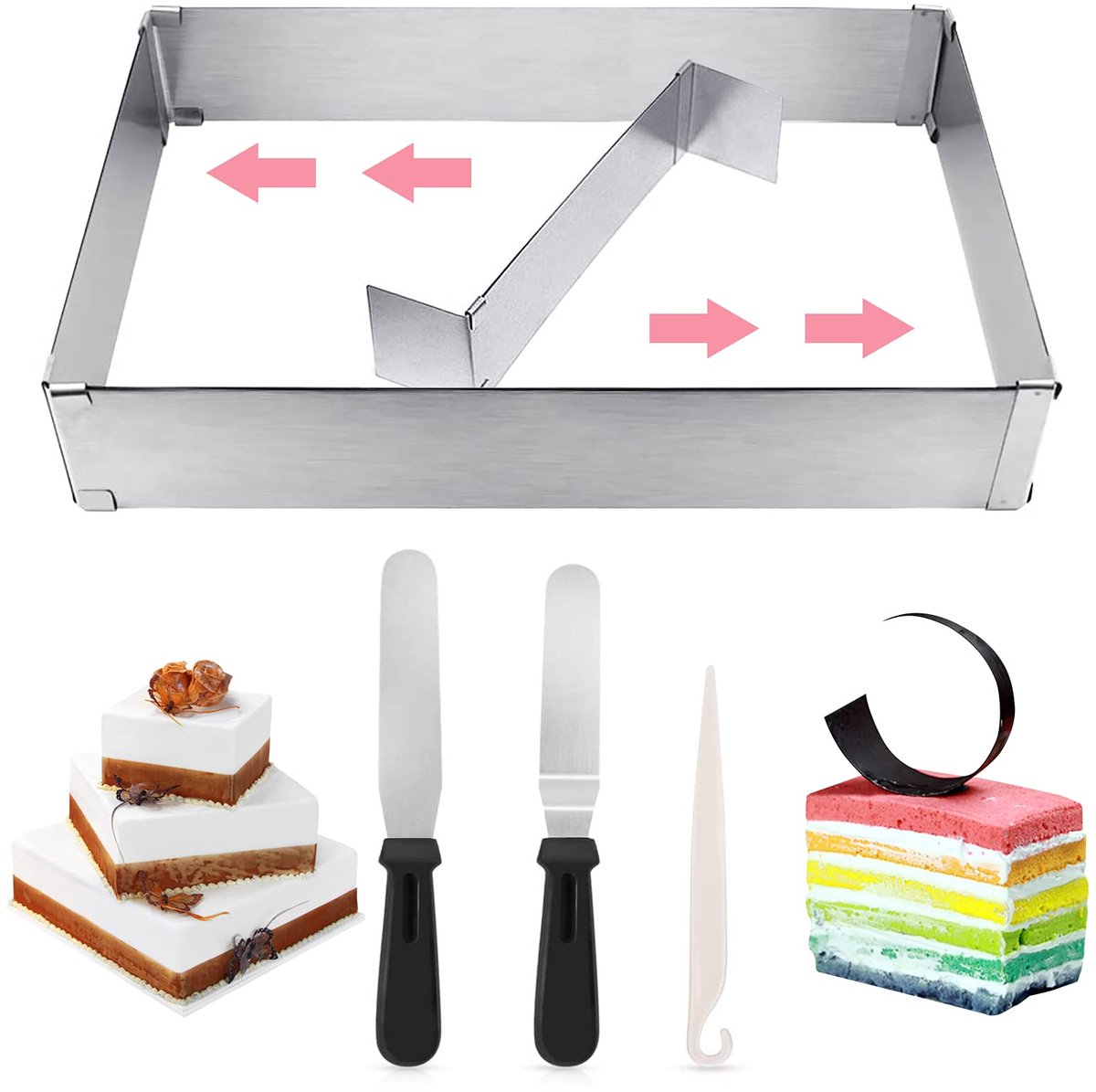 My Ninki ® Verstelbaar Rechthoekig Bakframe voor Taartcreaties met Accessoires