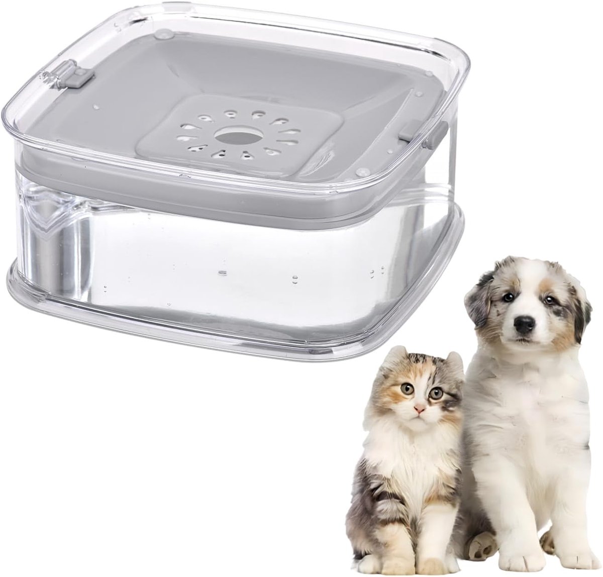 Gamelle à Eau Pour Chien Sans Bavure - 2 Litres, Fond Antidérapant - Disque Flottant Réglable, Limite La Vitesse De Boisson - Facile à Nettoyer, Transparente (gris)