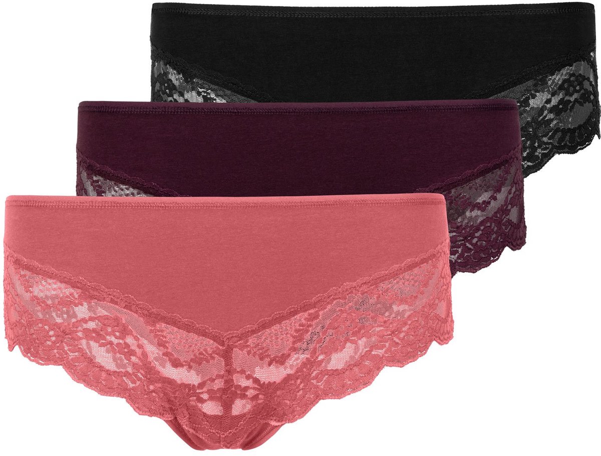 SNOCKS Hipsterslip met Kant - Biologisch Katoen - Ondergoed Dames - Dames Ondergoed - Dames Slips - Dames Onderbroeken - 3 Stuks