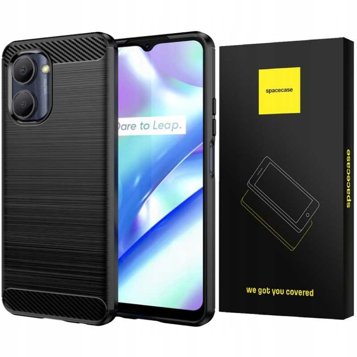 Spacecase Carbon Case Voor Realme C33 Zwart Telefoonhoesje