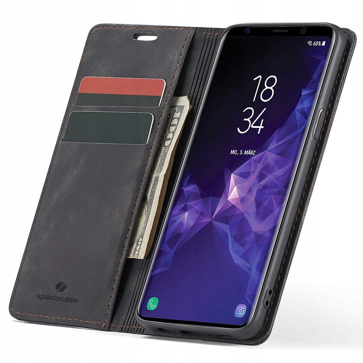 Spacecase Case Galaxy S9 Zwart Leer Voor Samsung