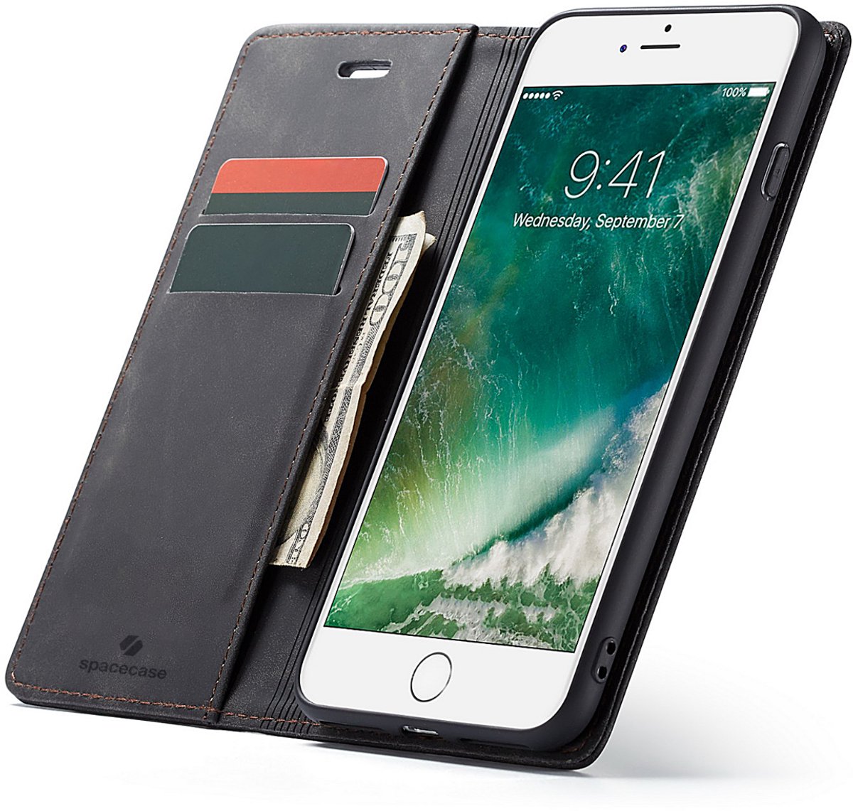 Spacecase Case Cover Voor Iphone 7 8 Plus Sc Wallet Zwart