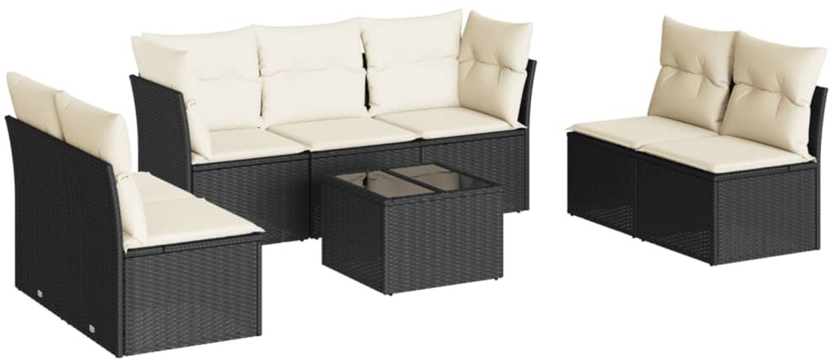 The Living Store 8-delige Loungeset met kussens poly rattan zwart - Loungebank - Lounge Set - Tuinlounge - Buitendining - Outdoor Furniture