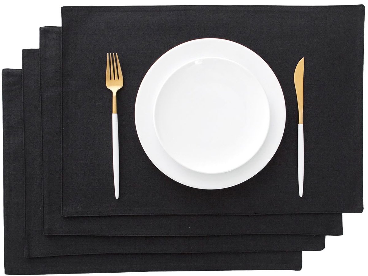 My Ninki ® Stijlvolle Zwarte Stoffen Placemats Set van 4 voor Elegante Tafeldecoratie