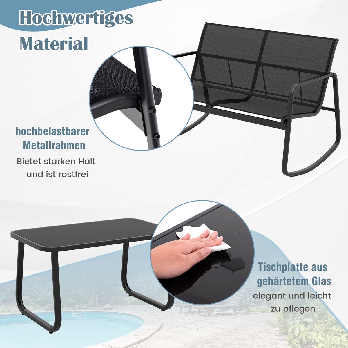 Homall Tuinmeubelset voor 4~6 personen, 6 stapelbare tuinstoelen met tuintafel, aluminium