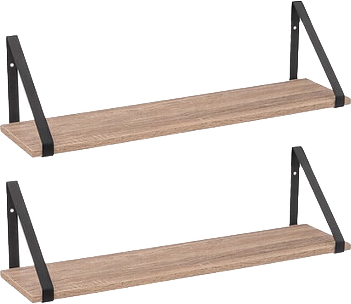 5Five® Five Wandplankje Aliaj - 2x - zwart/beige - metaal/hout - 58 x 16 x 15 cm