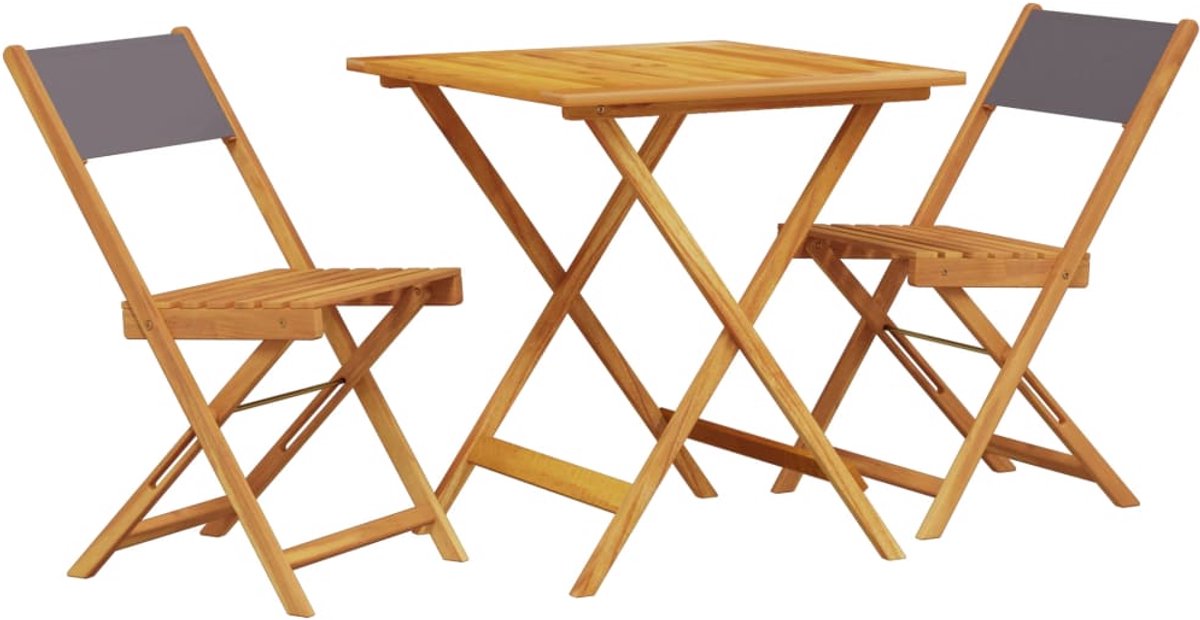 The Living Store 3-delige Bistroset stof en massief hout antracietkleurig - Tuinsets - Bistroset - Acacia Hout - Buitendecoratie - Tuintafels