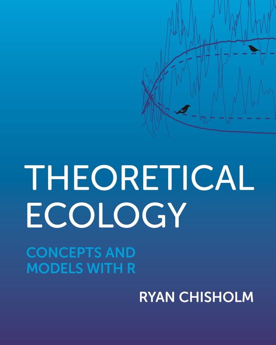 Boek 'Theoretical Ecology', Concepts and Models with R, door Ryan Chisholm. Abstracte grafiek met vogels.