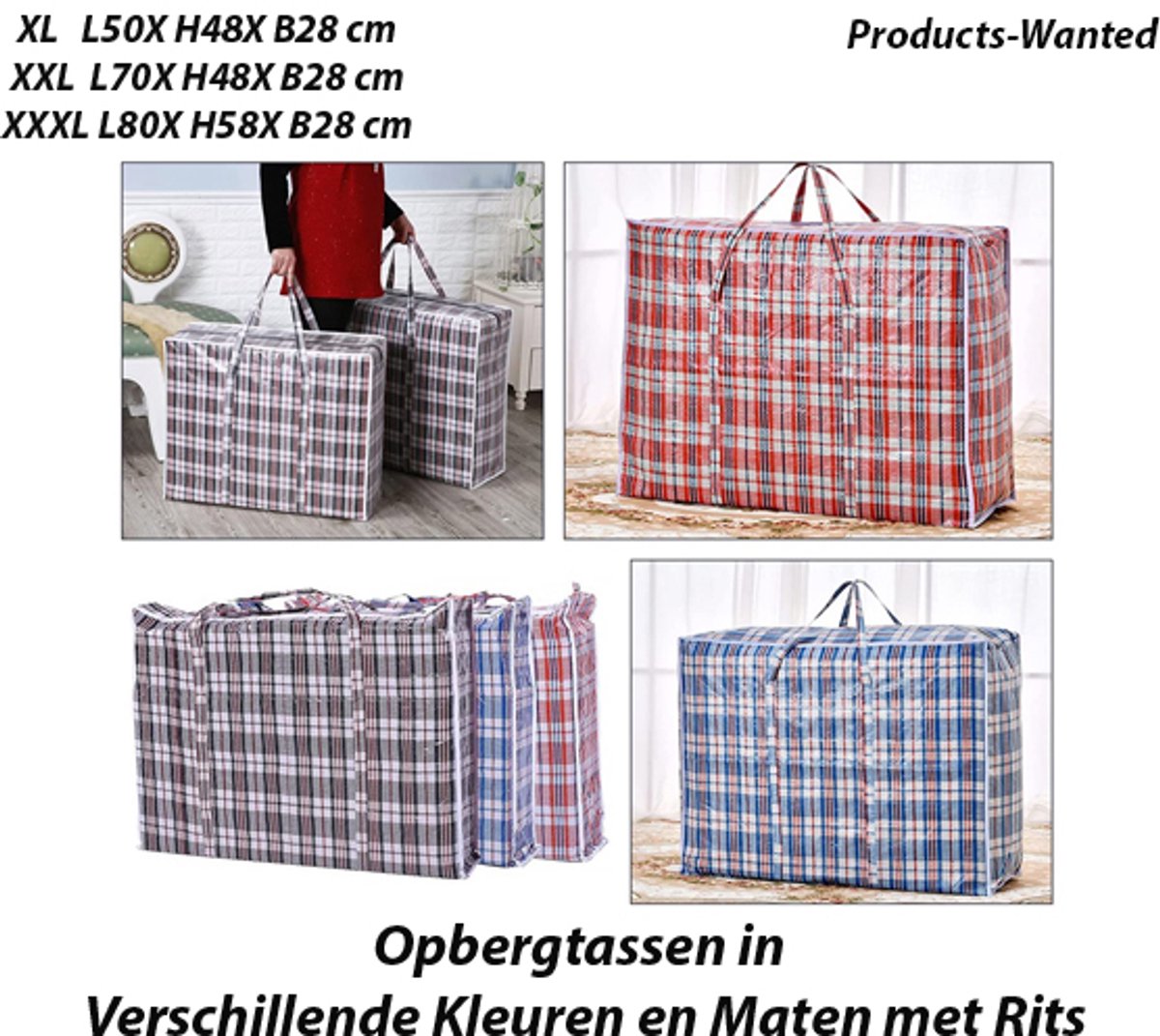 8-Stuks XXL Verhuistassen en Reistassen in Verschillende Kleuren met Rits