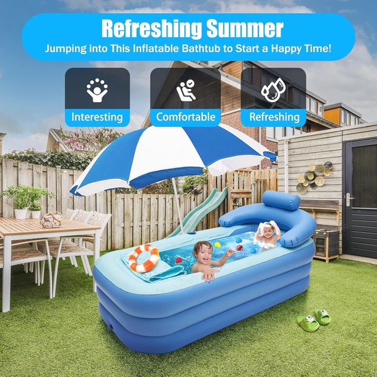 Opvouwbare badkuip voor volwassenen, mobiele kinderen, sauna, bad, klapbad, kinderen, bad, spa, opklapbad, 100 cm, blauw