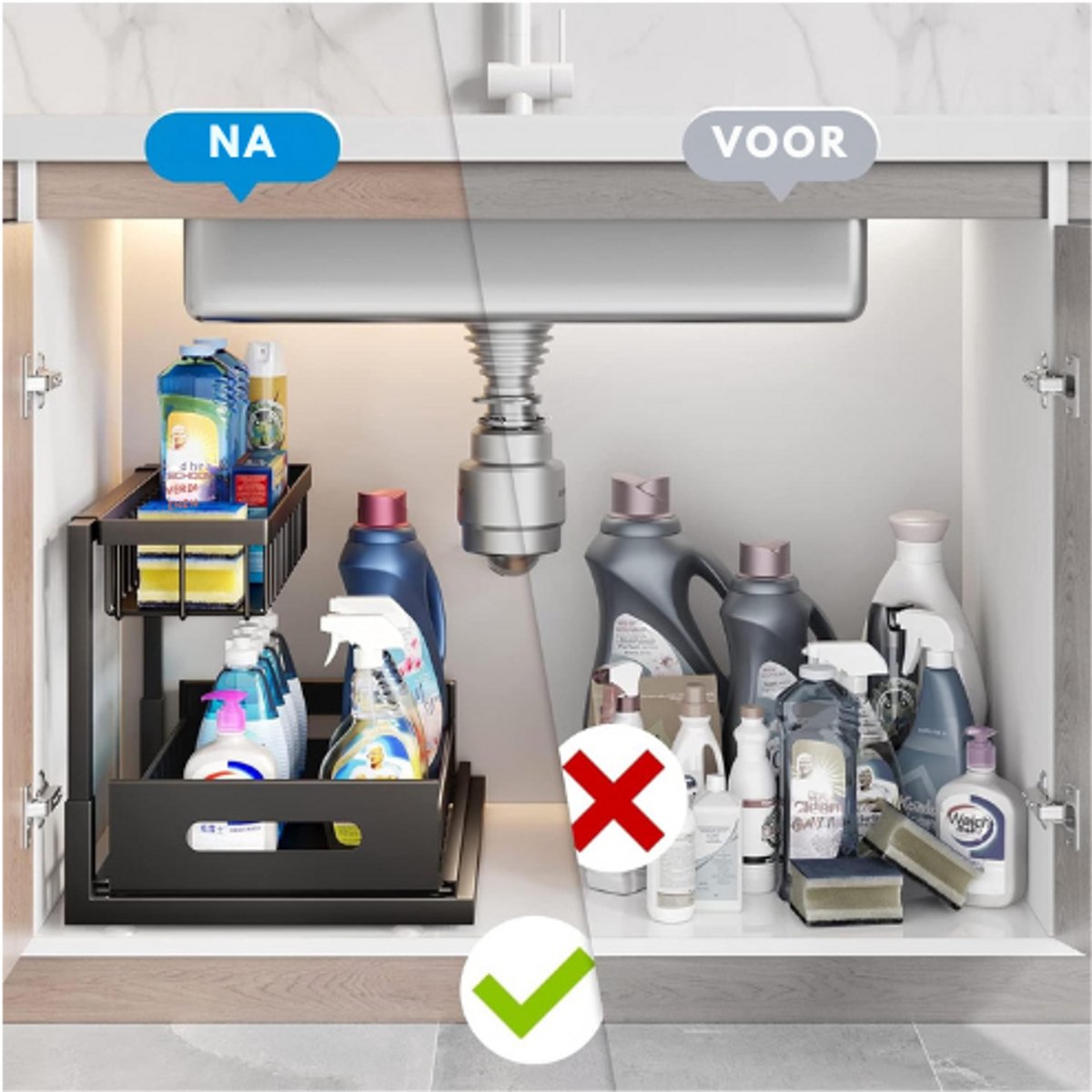 Opberglade Voor Onder De Gootsteen Met 2 Niveaus - Uittrekbare Lade Opberglade Voor Onder De Gootsteen Met 2 Niveaus - Uittrekbare Lade
