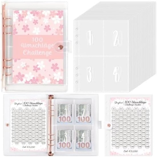 100 Enveloppen Geldbesparende Uitdagingsbinder A5 Budgetbinder Met Contant Geld Enveloppen Besparingsuitdagingen Boek Om $ 5.050 Te Besparen Budgetboekplanner Voor Budgettering Geldbesparing,Pink