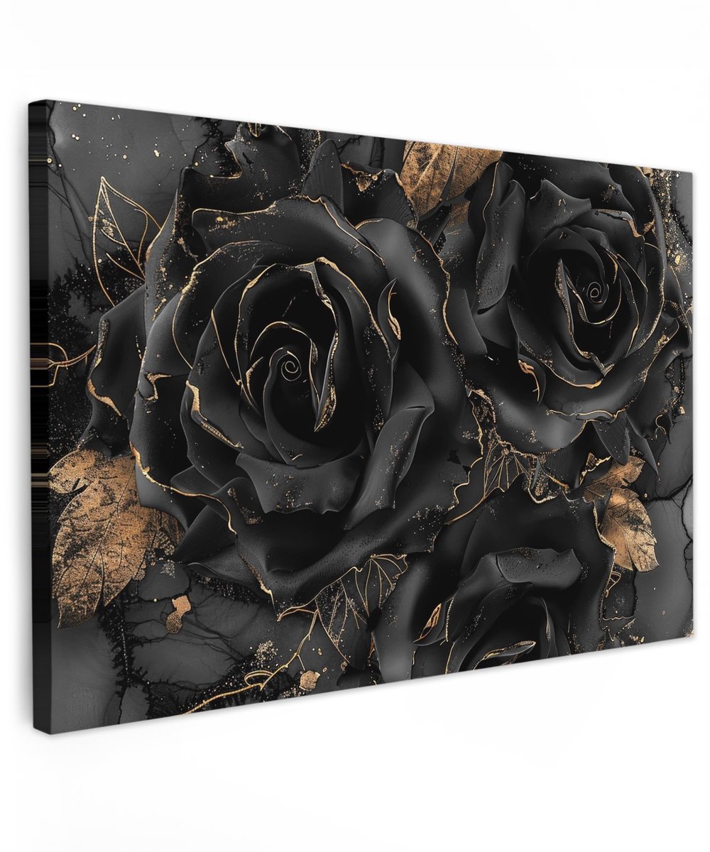 My Ninki ® Indrukwekkend Canvas Schilderij 90 x 60 cm voor Moderne Interieurdecoratie in Zwart en Goud Patroon