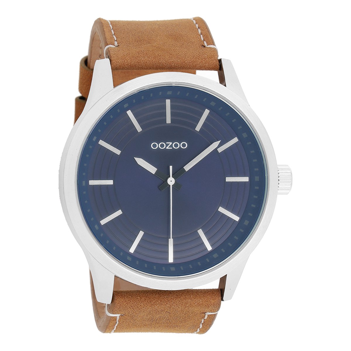 OOZOO Timepieces - Zilverkleurige horloge met camel leren band - C9075