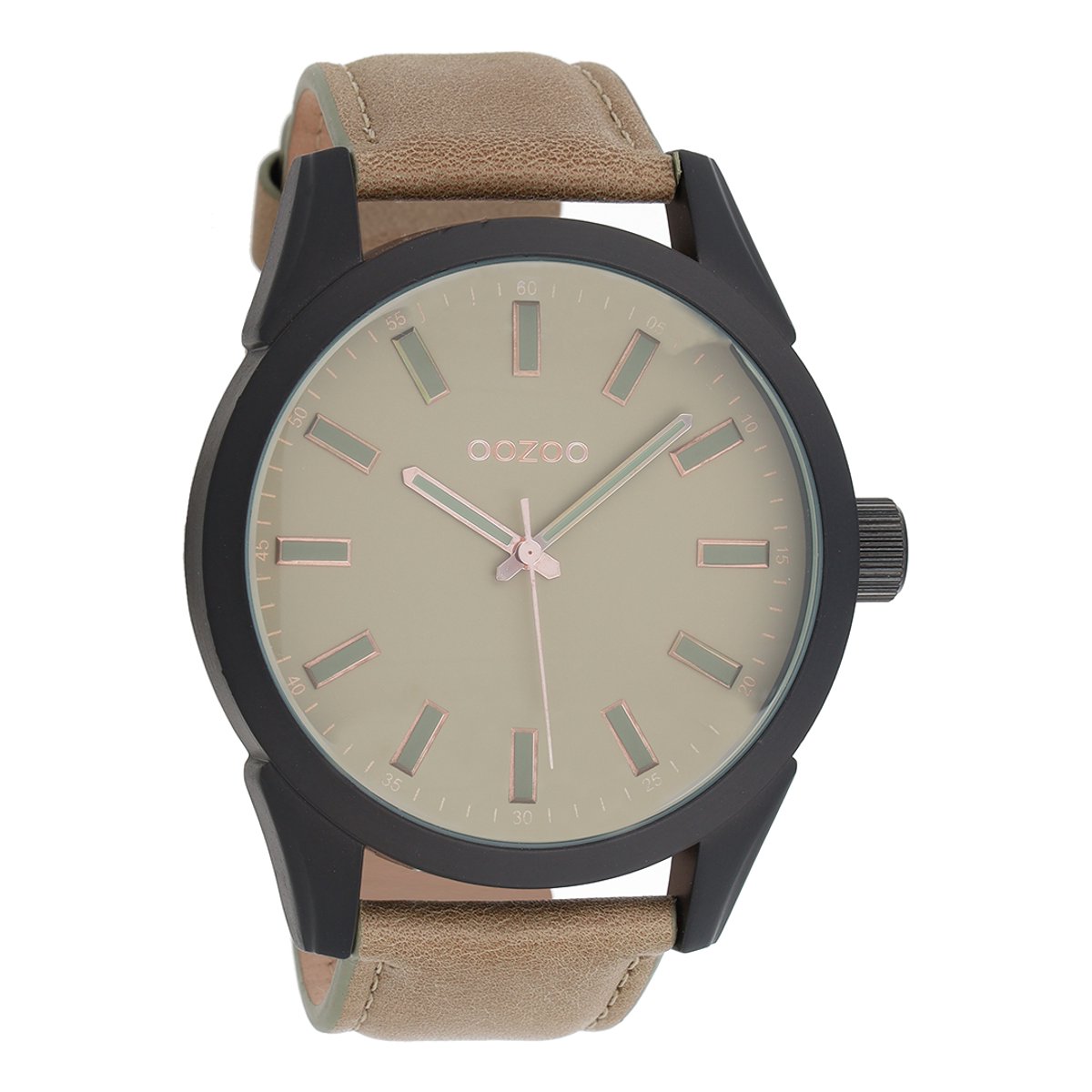 OOZOO Timepieces - Zwarte horloge met groene leren band - C7811