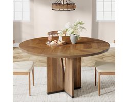 Tribesigns Ronde Eettafel Houten Keukentafel - 100 x 100 x 75 cm - Eettafel voor 4 personen - Boerderij Eettafel met Houten Tafelblad - Rustiek Bruin