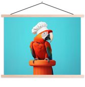 Posterhanger incl. Poster 60x45 cm - Schoolplaat - Ara - Koksmuts - Sokkel - Grappig - Textielposter - Blanke latten