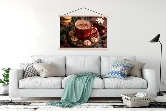 Support pour affiches avec affiche 150 x 100 cm - Affiche scolaire - Chocolat chaud - Mug - Hiver - Noël - Confort - Affiche textile - Lattes vierges