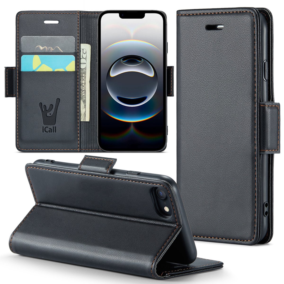 Hoesje geschikt voor iPhone 16e - HyperCase Book Cover Kunstleer Zwart