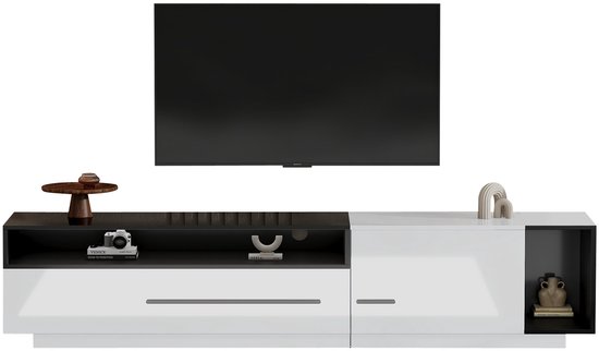 QXJVA TV-kast 170 cm wit zwart hoogglans tv-meubel voor televisies tot