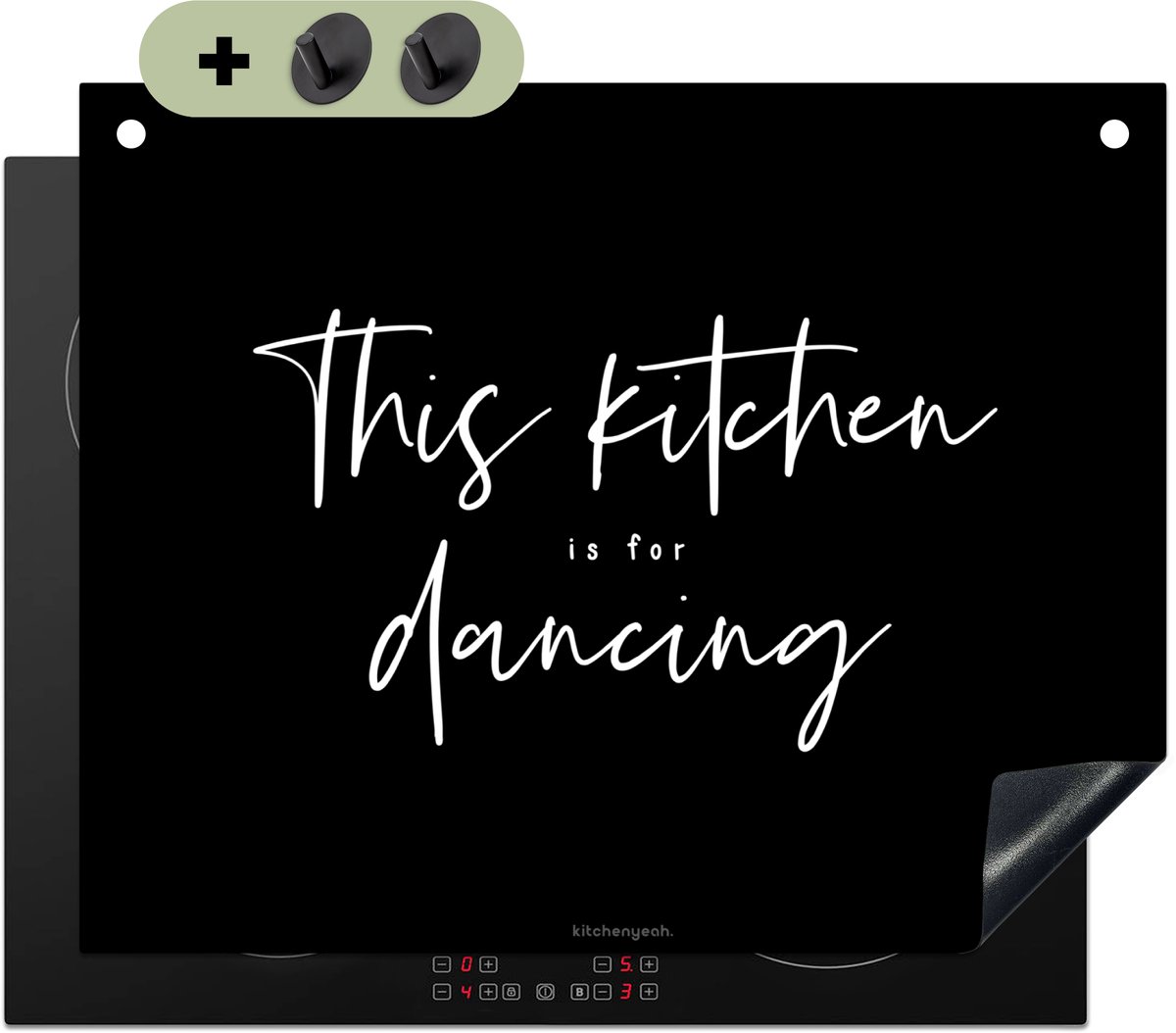 KitchenYeah® Inductie beschermer 65x52 cm - Zwart - Quote - This kitchen is for dancing - Kookplaataccessoires - Afdekplaat voor kookplaat & Spatscherm achterwand - Inductiebeschermer - Inductiemat - Inductieplaat mat - Keuken decoratie