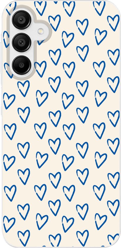 Coque de téléphone compatible avec Samsung Galaxy A15 5G - Motif Hartjes - Blauw - Beige - Amour - Coque de téléphone en Siliconen Coque de téléphone